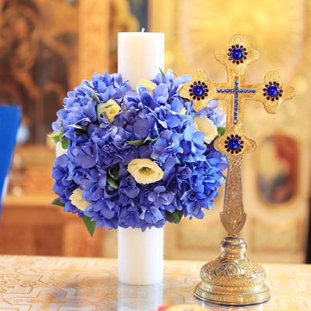 Lumânare de botez cu hortensii albastre